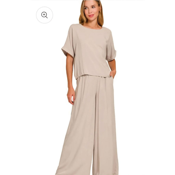 ZENANA Pants - Women's ZENANA Beige Wide Leg Pants Set S